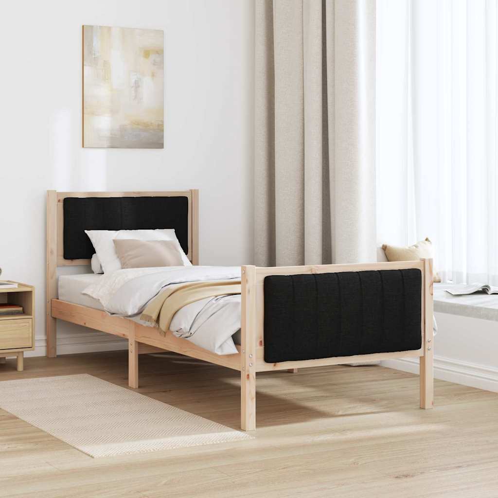 Bed frame Brown and black 75 x 190 cm Solid pine wood